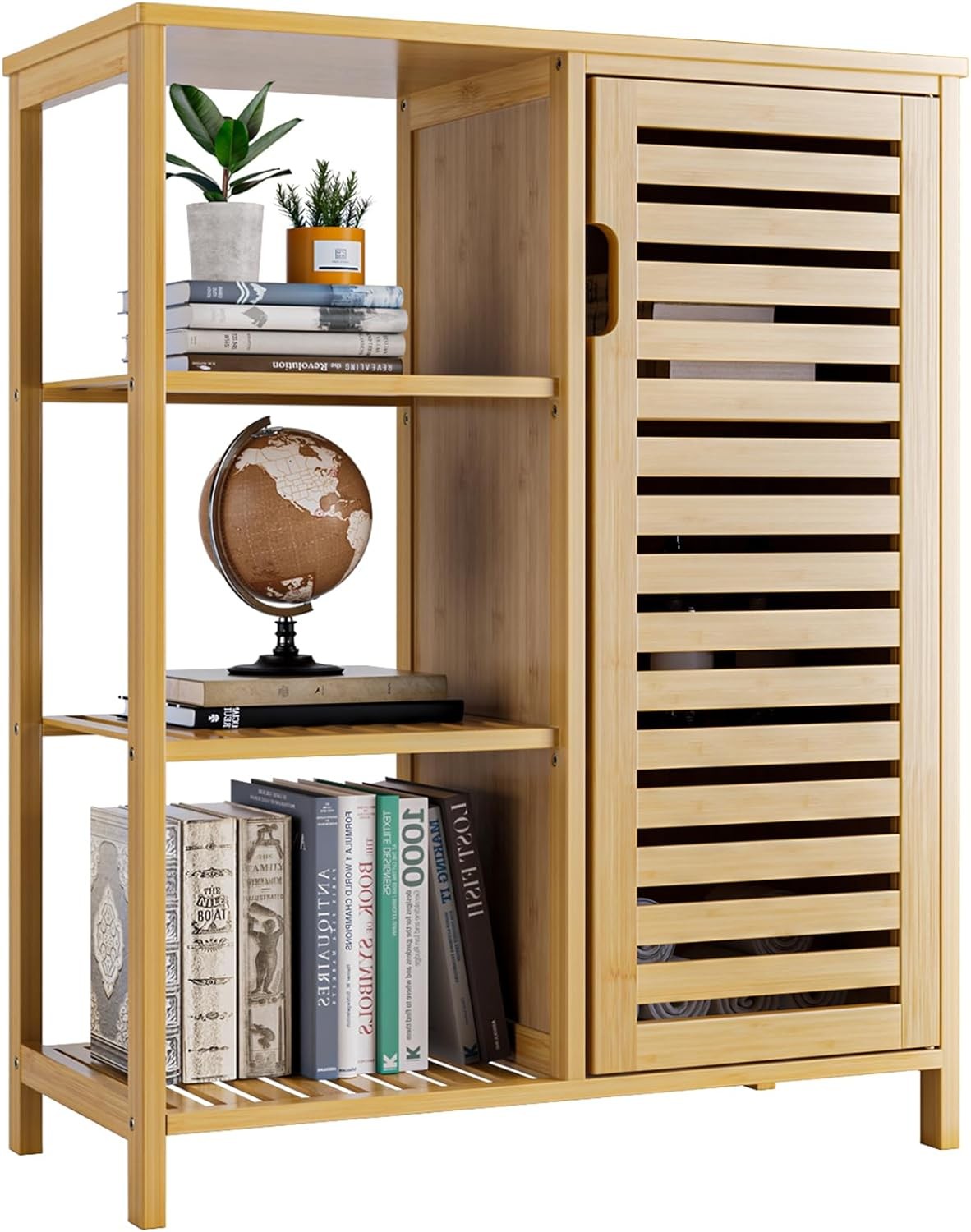 Natural Bamboo Storage Cabinet with Door & Shelves Modern 63x33x87cm