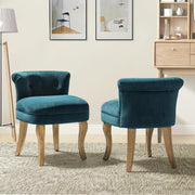 Set of 2 Teal Velvet Upholstered Vanity Chairs – Barrel Back with Wood Legs