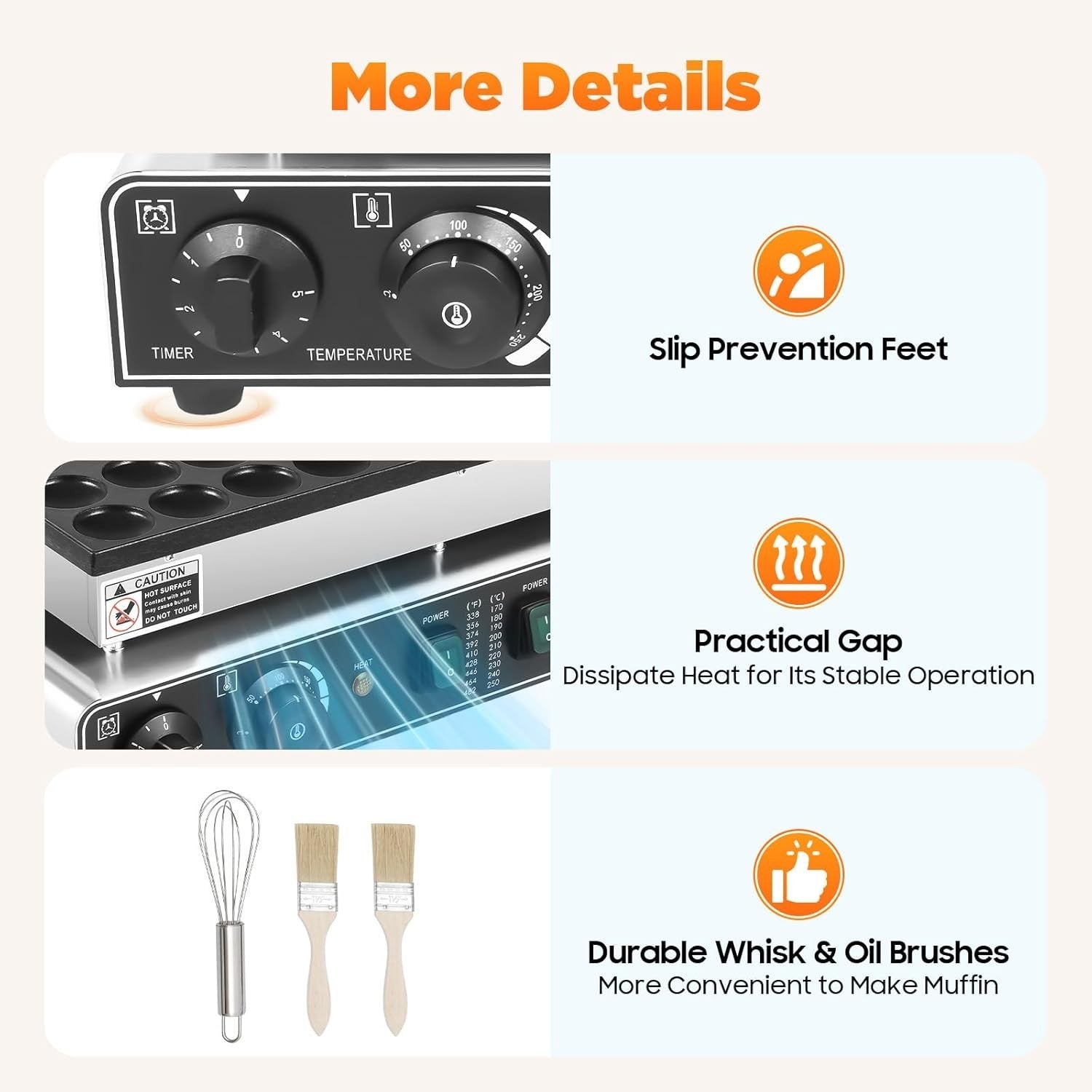 50-Hole Electric Crepe & Pancake Maker 1700W Non-Stick with Timer