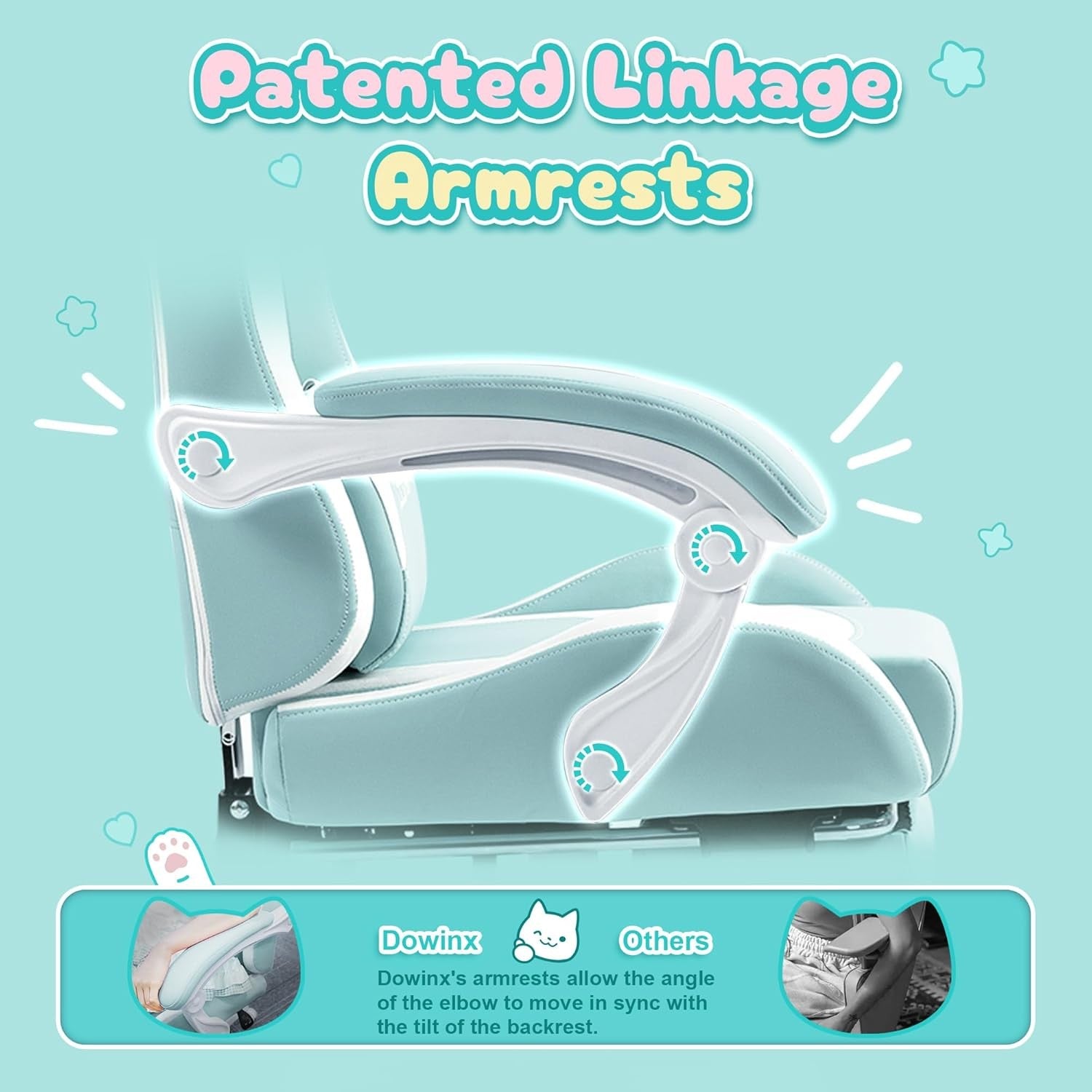 Cute Cat Ear Gaming Chair Massage Lumbar Footrest 290lbs