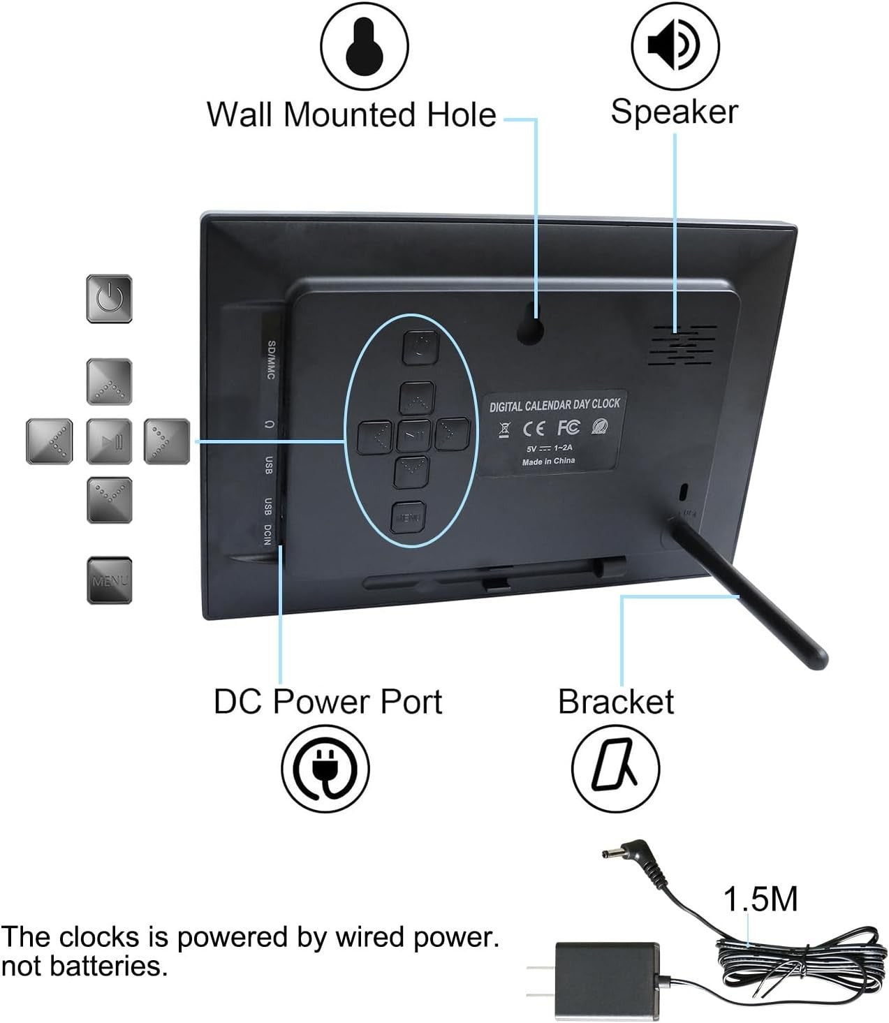 Large Dementia Alarm Clock Big Display Day Date Time Auto Dim Elderly