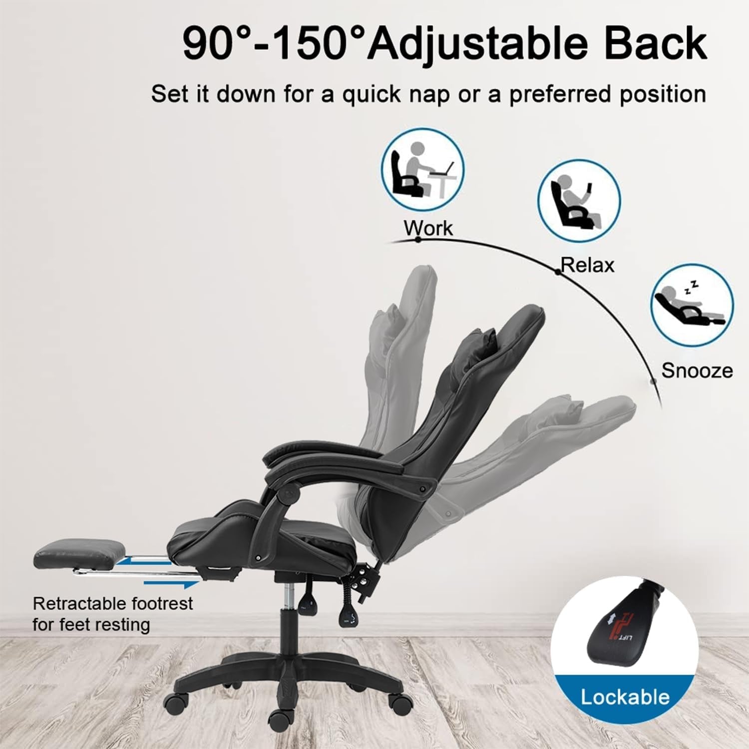Ergonomic Gaming Chair Reclining Swivel Office Chair w/ Footrest Black