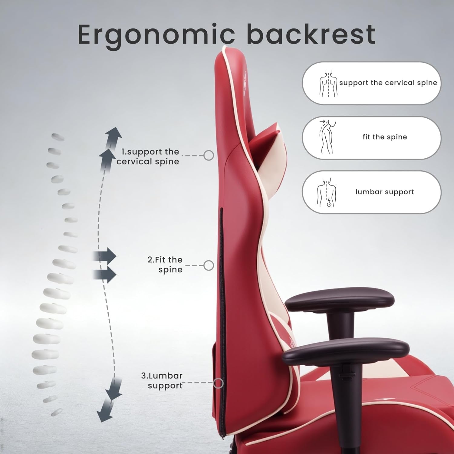 Ergonomic Gaming Chair Recliner w Footrest Lumbar Support Red