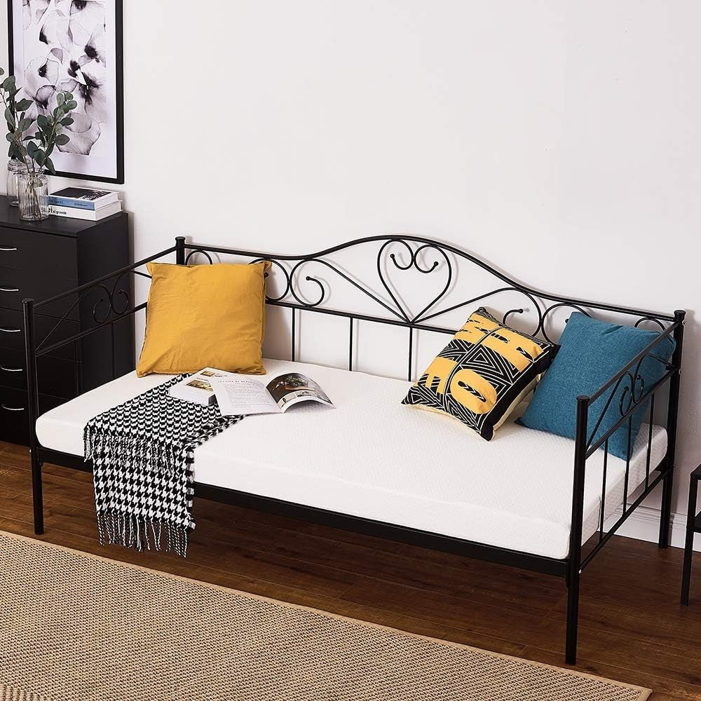 Metal Day Bed Frame with Storage Black Sofa Bed 3FT Single 90x190cm