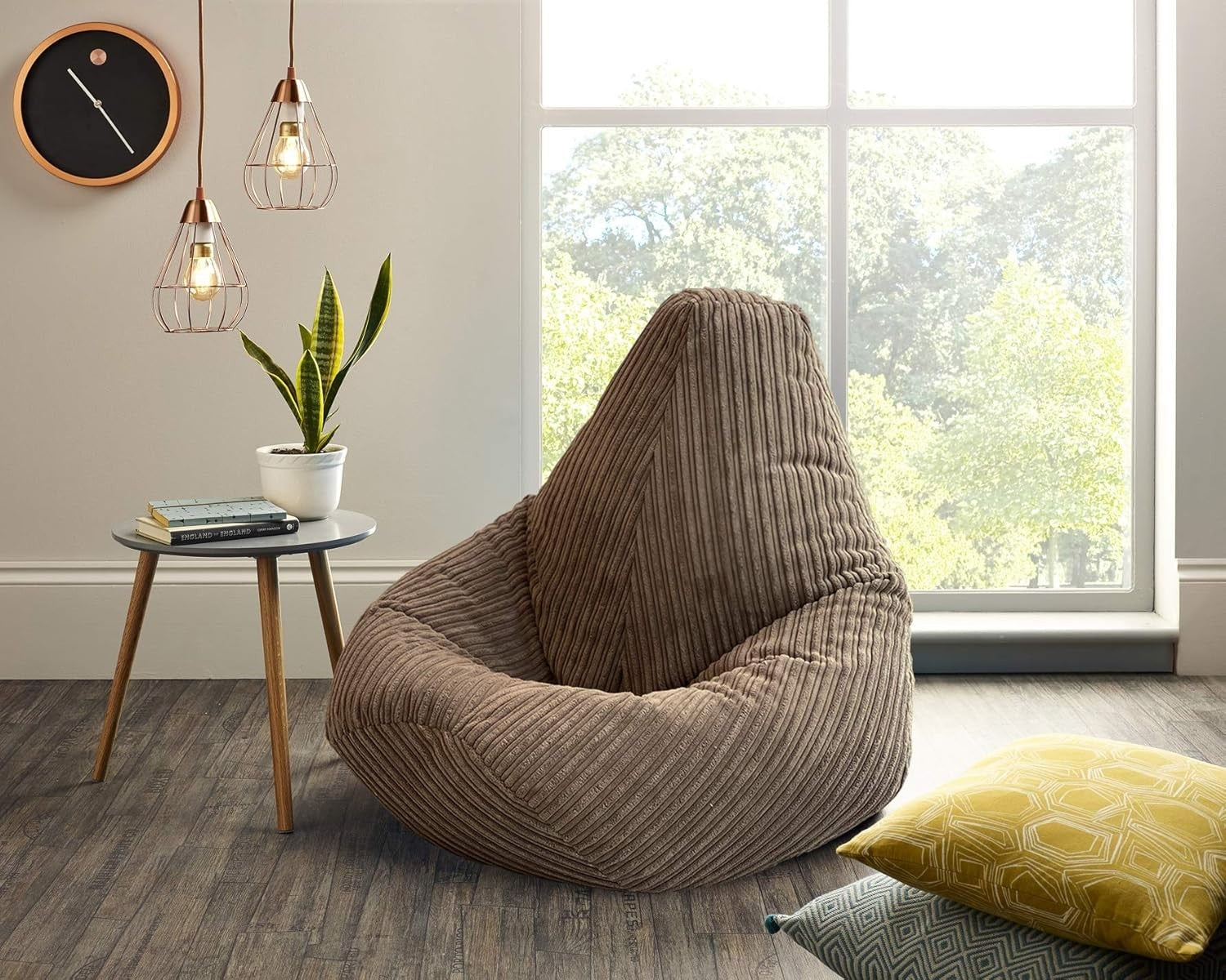 Jumbo Cord High Back Bean Bag Chair Adult Lounger Seat Recliner Brown