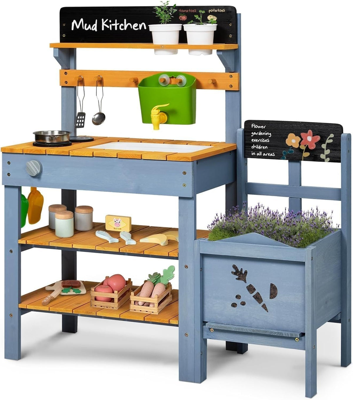Outdoor Mud Kitchen for Kids w/ Planter Sink Gardening Toys