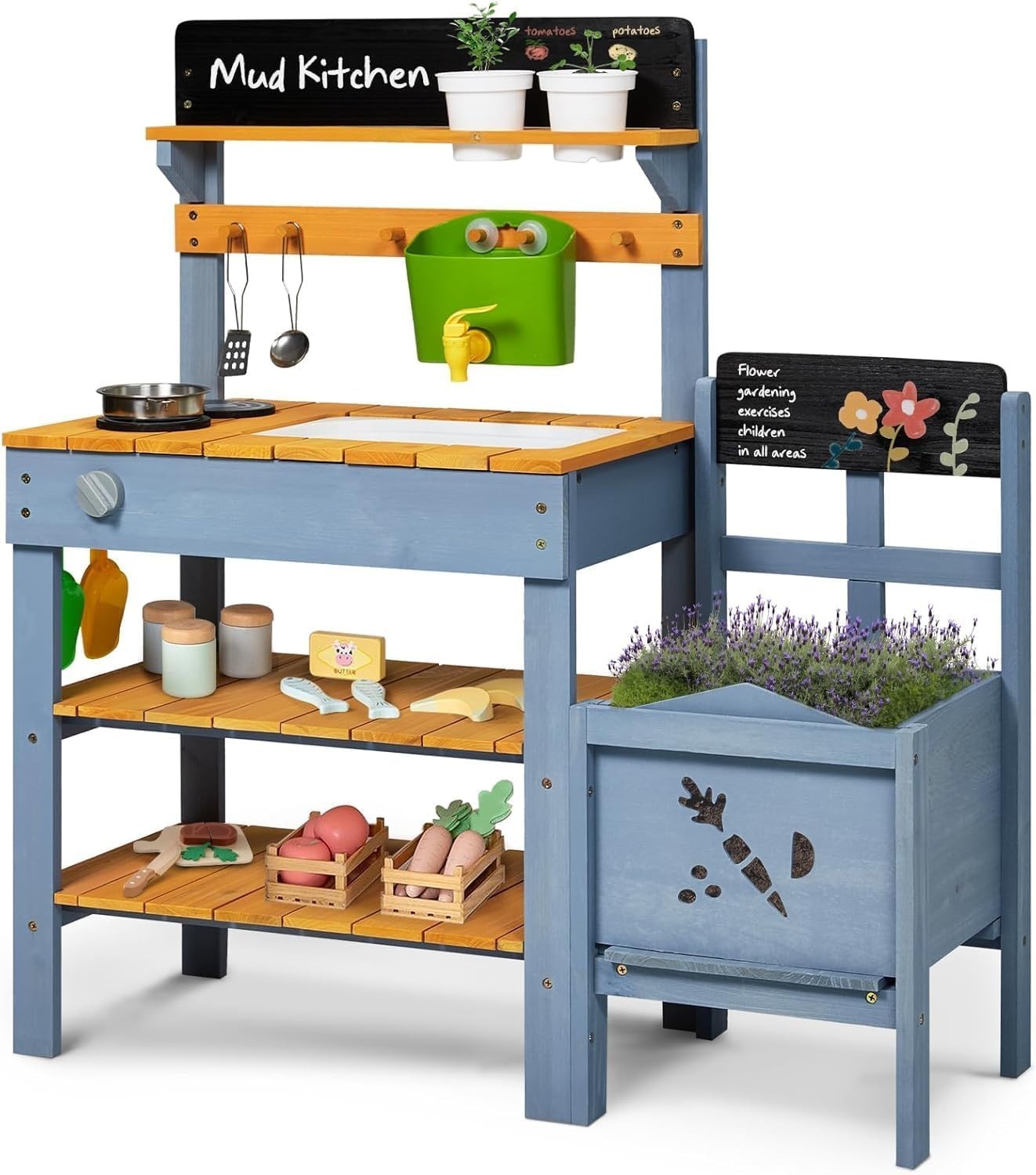 Outdoor Mud Kitchen for Kids w/ Planter Sink Gardening Toys