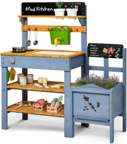 Outdoor Mud Kitchen for Kids w/ Planter Sink Gardening Toys