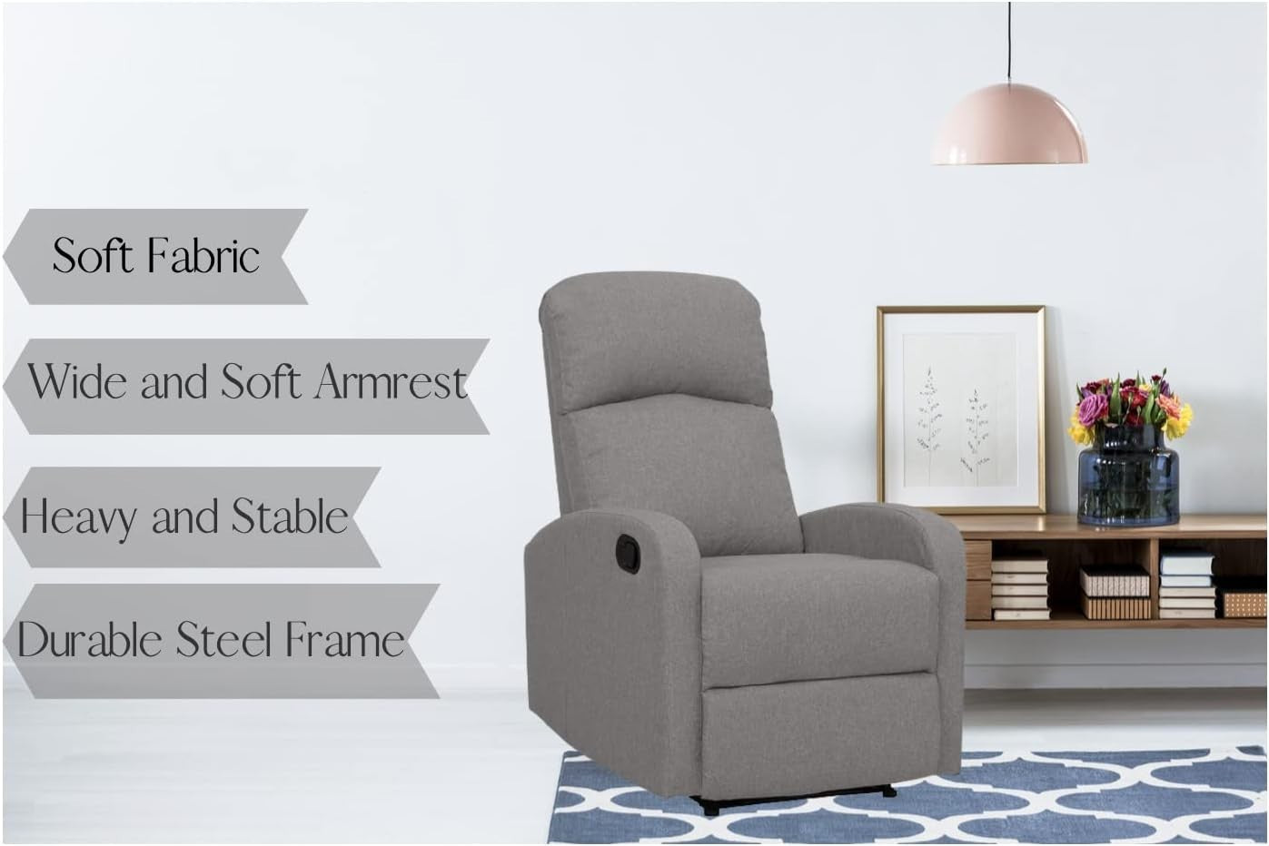 Silver Fabric Recliner Armchair Lounge Chair with Footrest Support