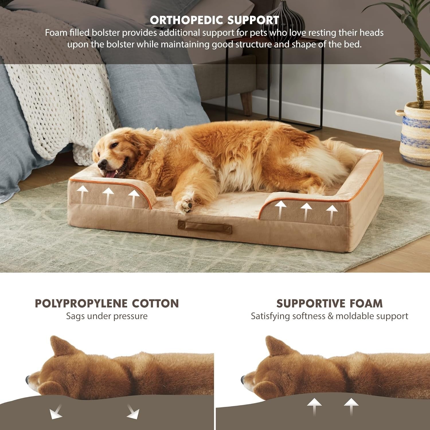 Codi Extra Large Orthopedic Memory Foam Dog Bed Washable Sofa U-Shape 106cm