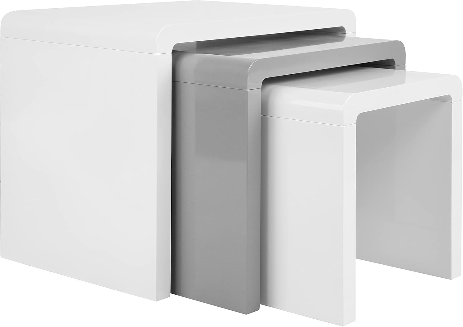 High Gloss Coffee Table Set of 3 Nesting Side End Tables White Grey New