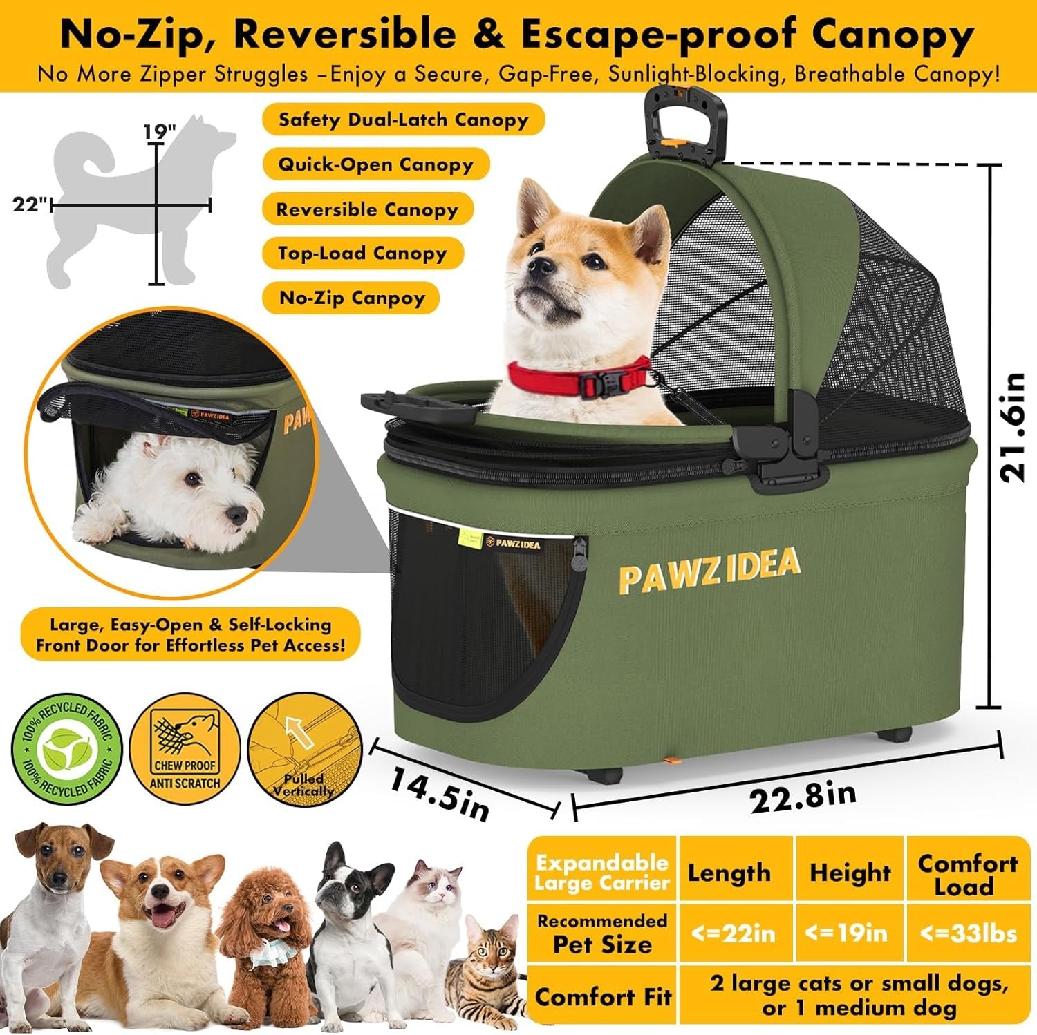 4 in 1 Pet Stroller Dog Cat Pushchair Detachable Carrier Foldable Jogger
