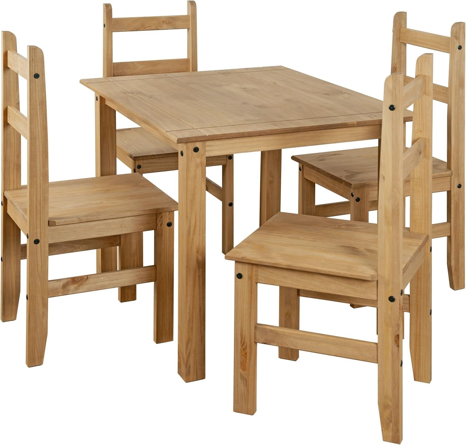 Solid Pine 4-Seater Dining Set – Rustic Wood Table & Chairs for Compact Spaces