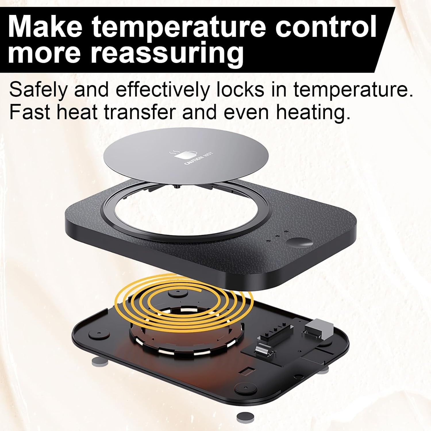 Black Desk Mug Warmer 3 Temp 50-60°C Auto Shut Off Heater