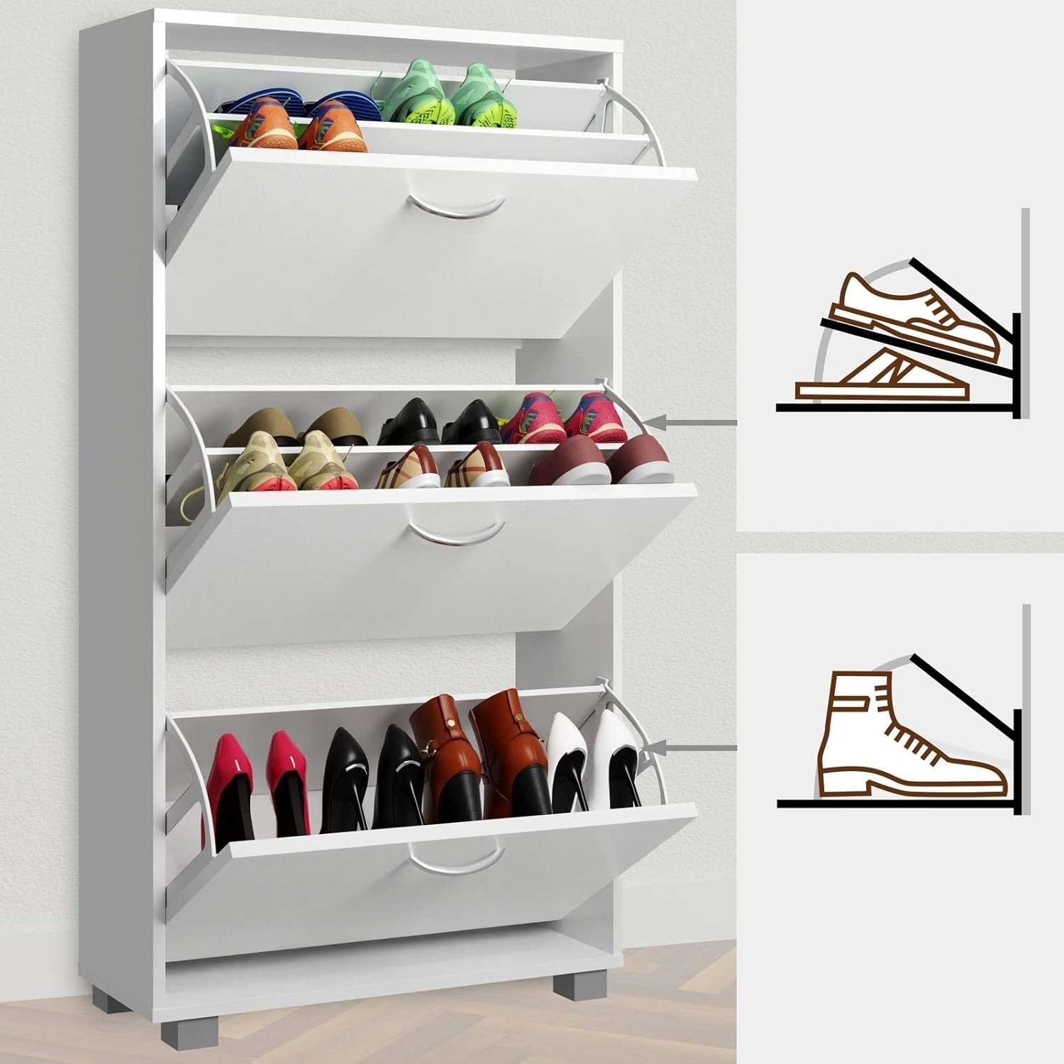 3 Door Shoe Storage Cabinet Wenge White | Slim Modern Hallway Cupboard 115x60x24