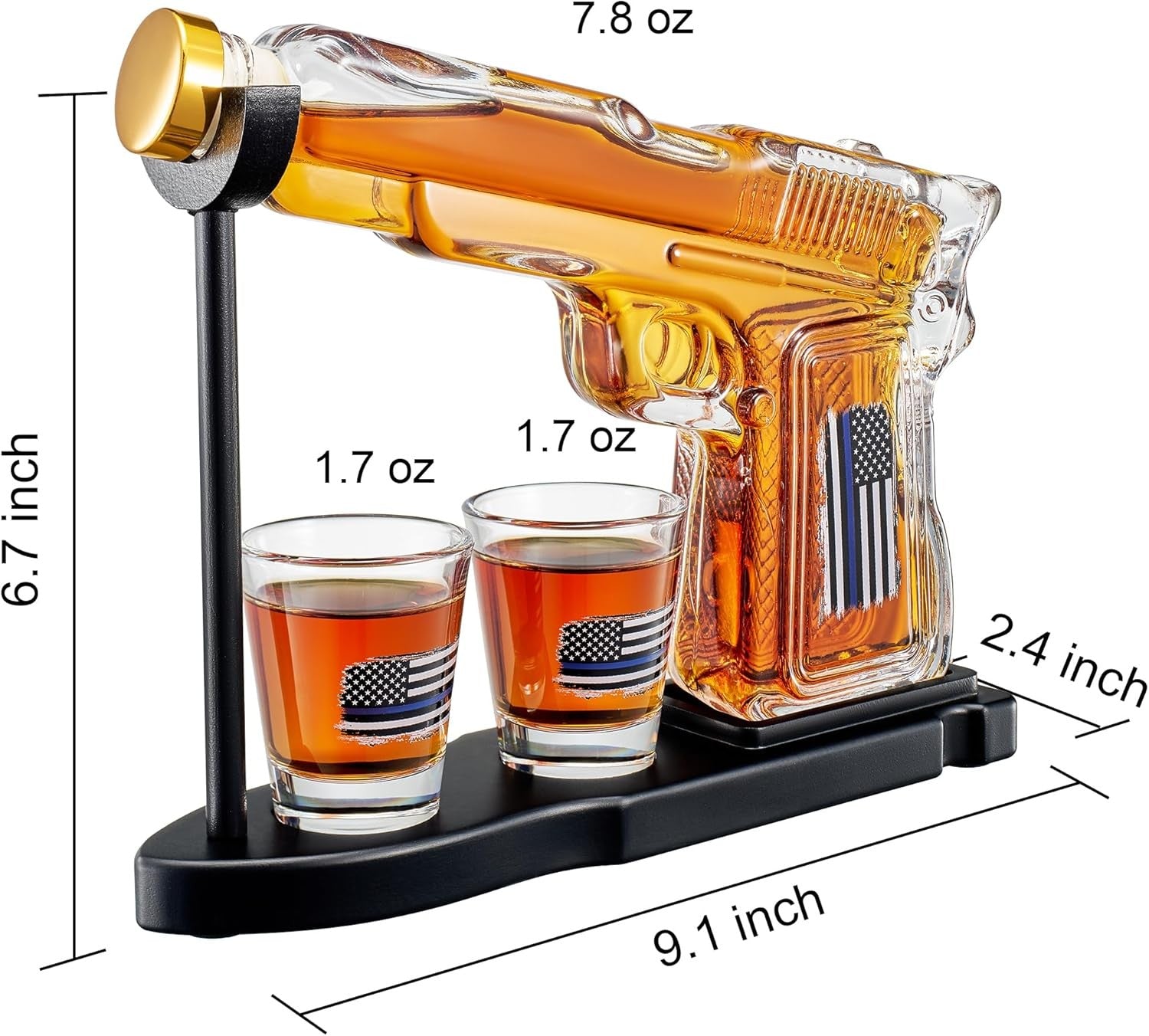 Whiskey Gun Decanter Set with Glasses & Stand – 8oz Pistol Bar Gift