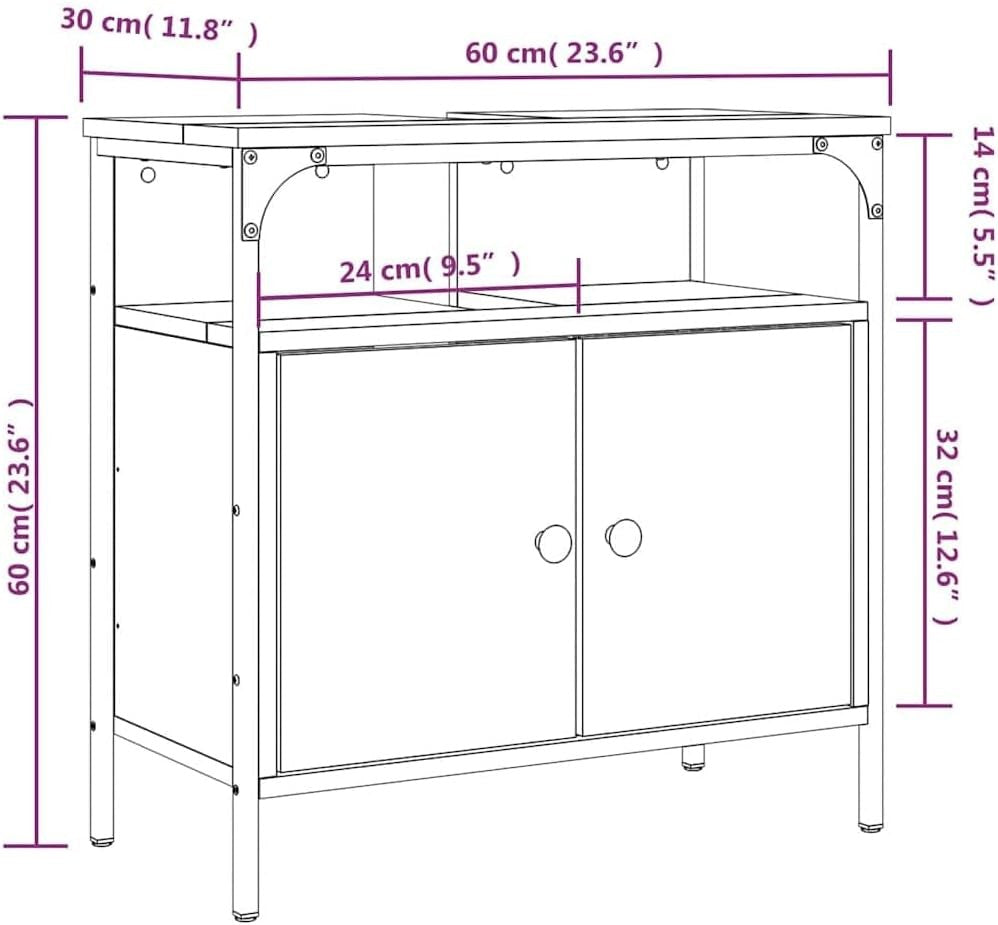 Black Under Sink Bathroom Cabinet 2 Door Vanity Storage Unit with Open Shelf