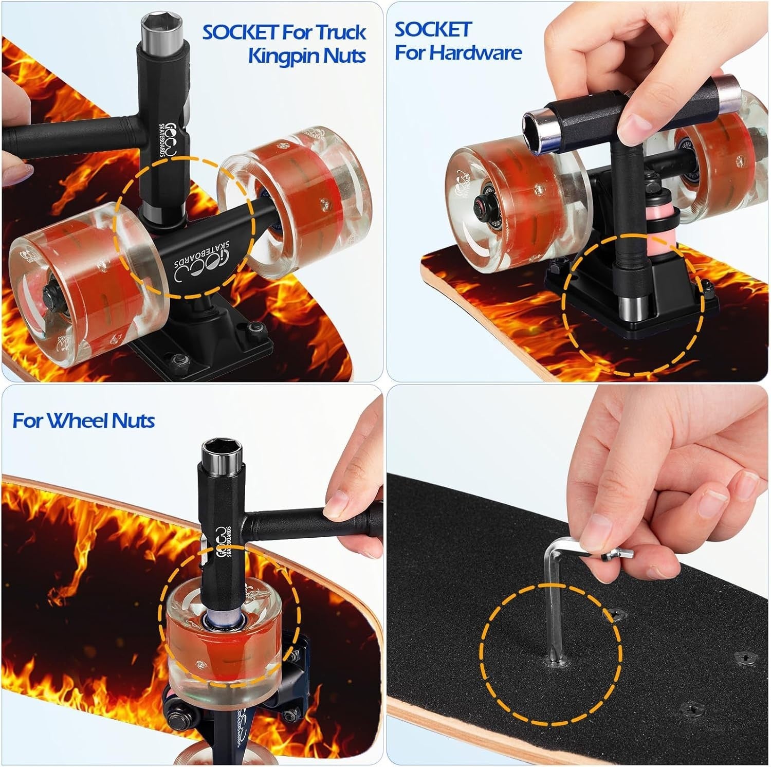 31" Complete Skateboard LED Wheels Maple Double Kick Youth Adult Board