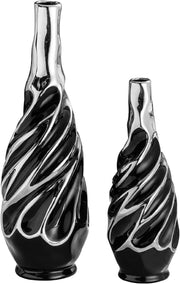 Black Silver Ceramic Vase Set 2 Modern Pampas Grass Table Home Decor