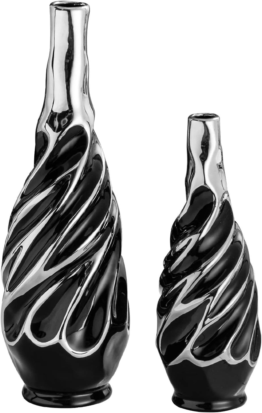 Black Silver Ceramic Vase Set 2 Modern Pampas Grass Table Home Decor