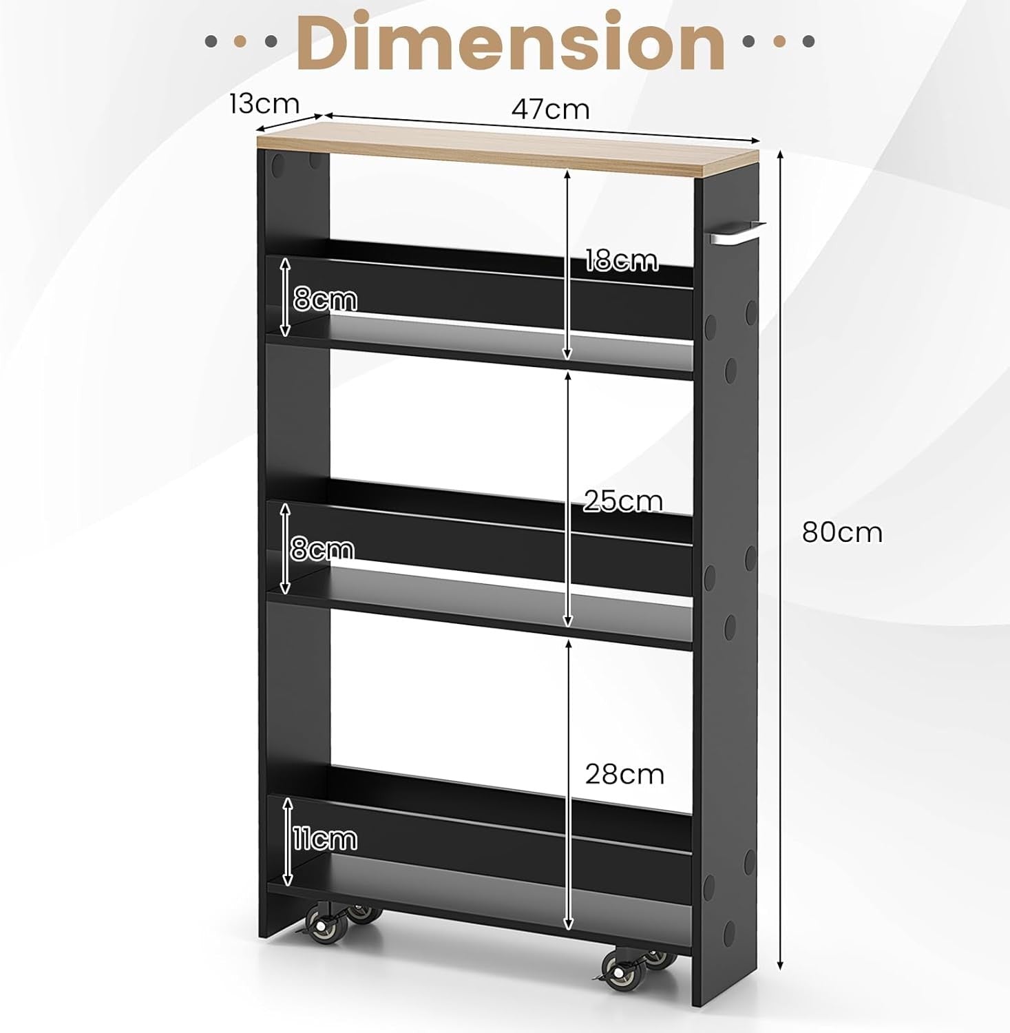 Slim Storage Trolley 4 Tier Rolling Cart Narrow Organizer with Wheels