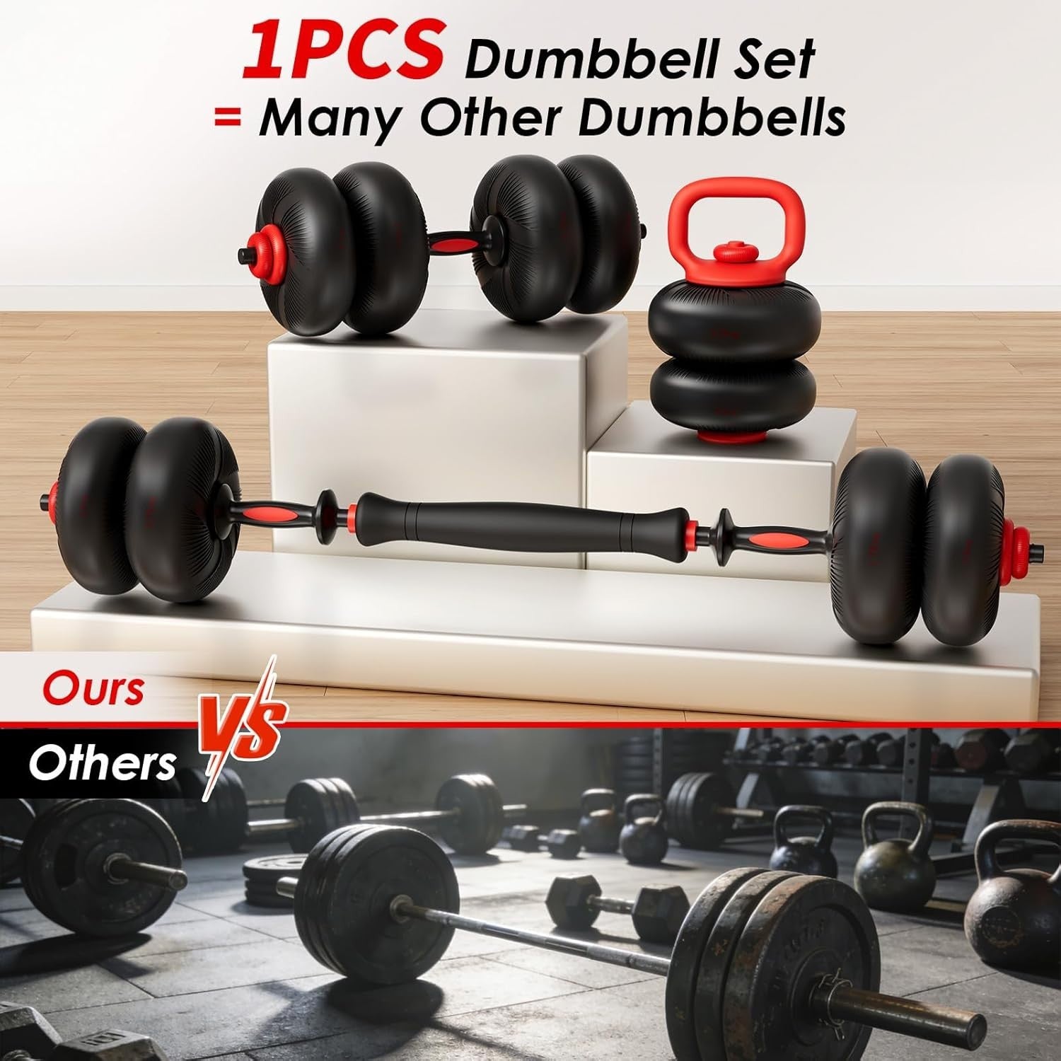 Adjustable Home Gym Weight Set 4-in-1 Dumbbell Barbell Kettlebell Push Up