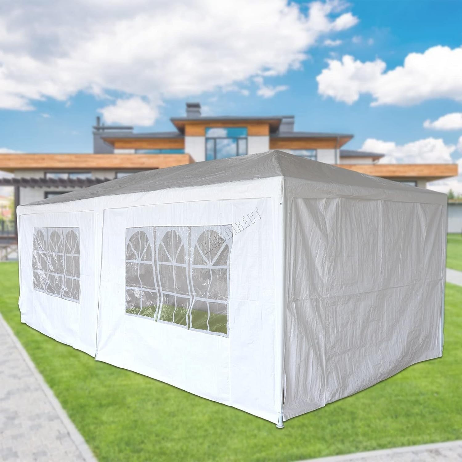 3x6M Steel Frame Gazebo With 6 Sidewalls Waterproof Garden Party Tent White