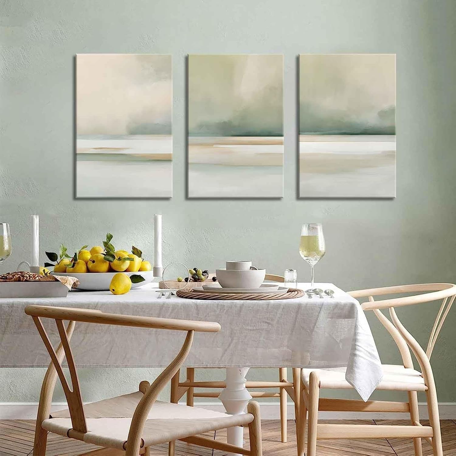 Sage Green Canvas Wall Art Set of 3 16x24in