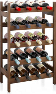 5 Tier Wooden Wine Rack 20 Bottle Free Standing Storage Shelf Walnut Kitchen Bar