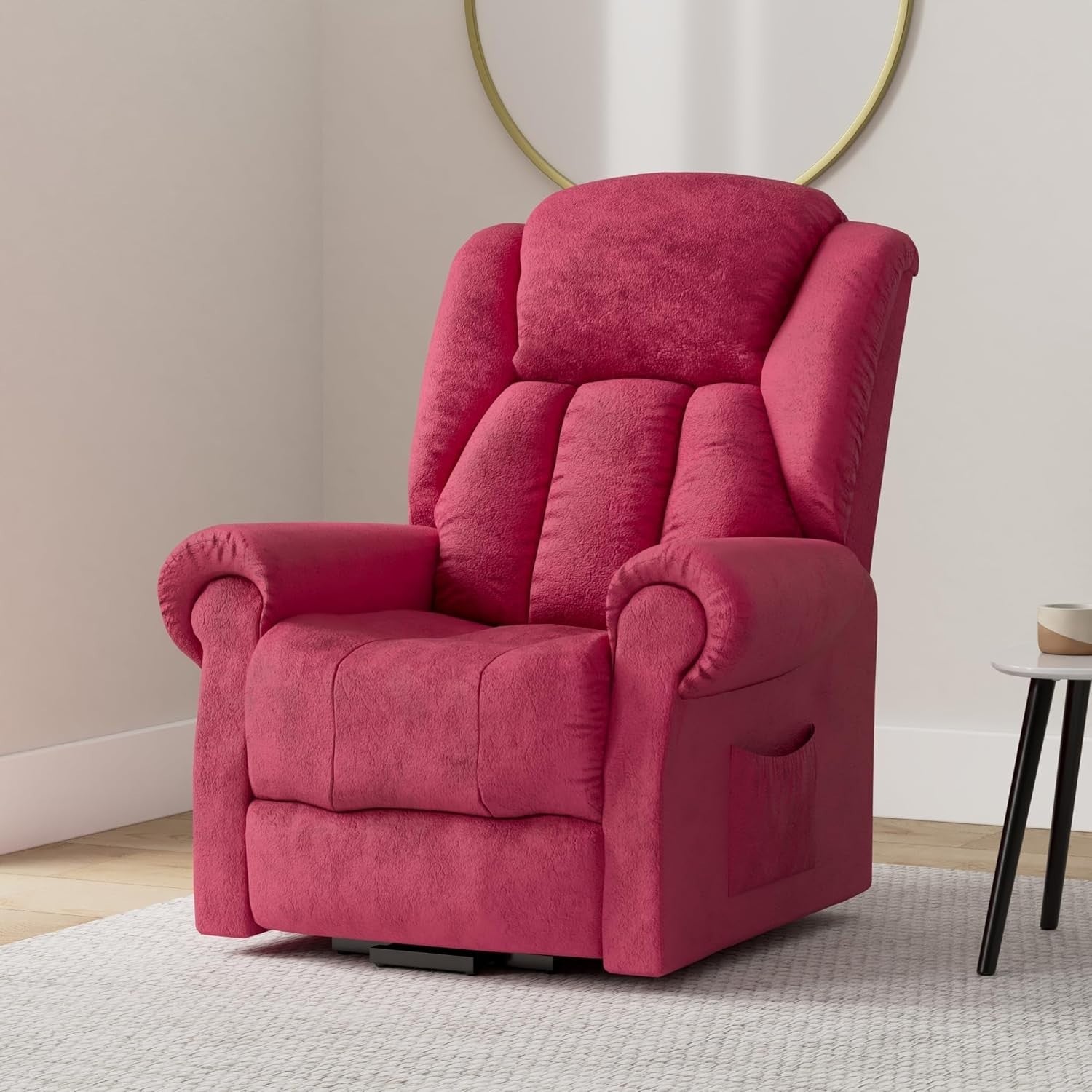 Dual Motor Lift Recliner Chair Heat Massage Fabric Riser Mobility Support Wine