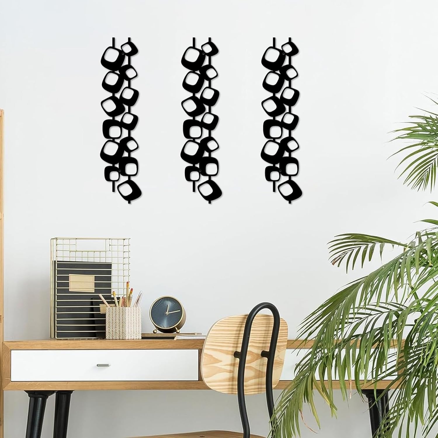 Set of 4 Black Metal Wall Art Modern Geometric 3D Decor