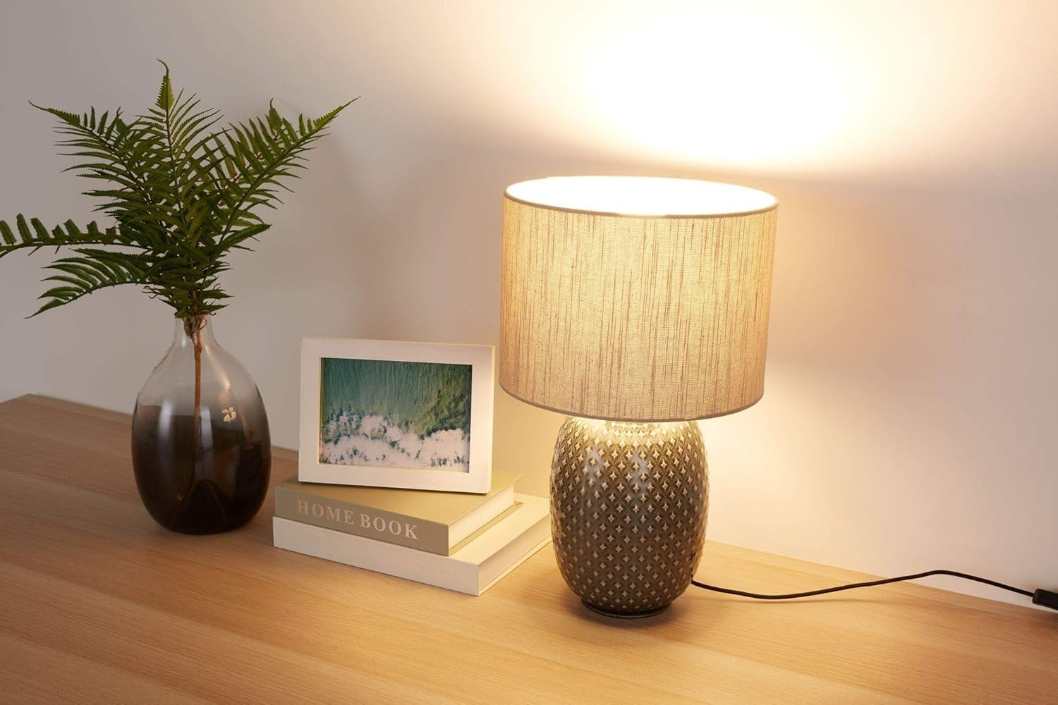 Ceramic Table Lamp Fabric Shade Modern Living Room Bedroom Light E27