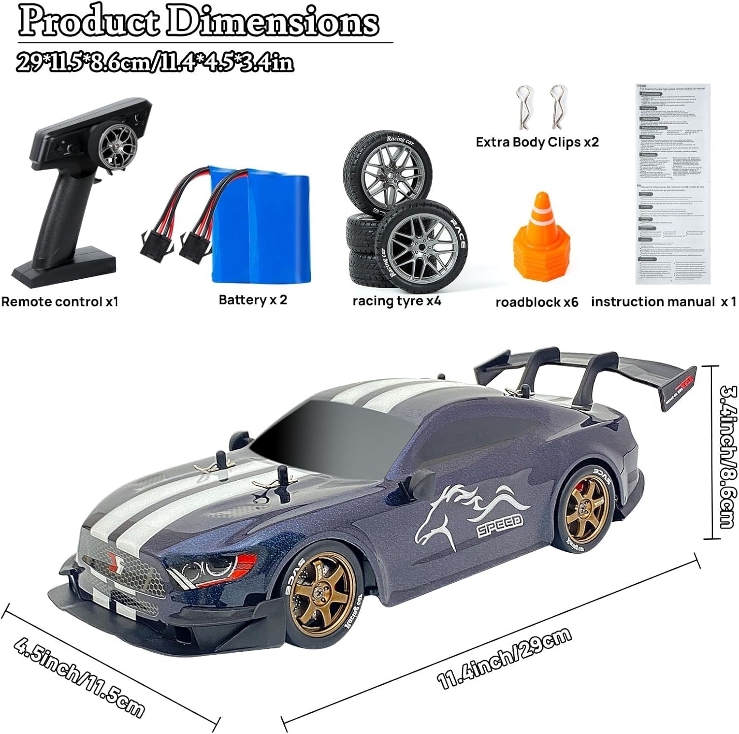 1:14 Full Proportional 4WD RC Drift Car GT High Speed w/ Extra Tires LED