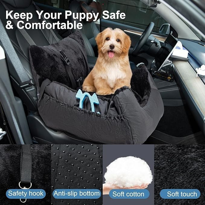 Soft Plush Dog Car Seat Bed Pet Booster Travel Carrier Safety Leash