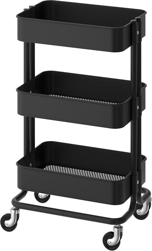 3 Tier Metal Rolling Storage Trolley Cart on Wheels Kitchen Bathroom Utility