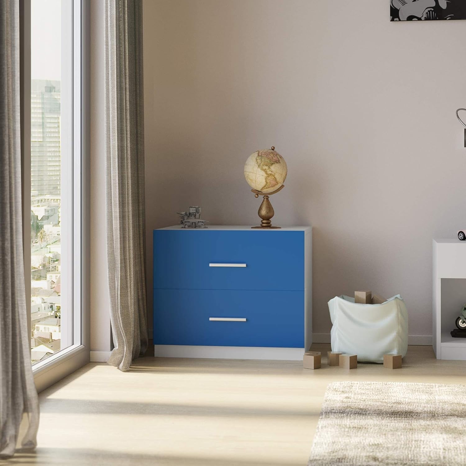 Kids 3pc Bedroom Set with Wardrobe, Chest & Bedside Table, Blue