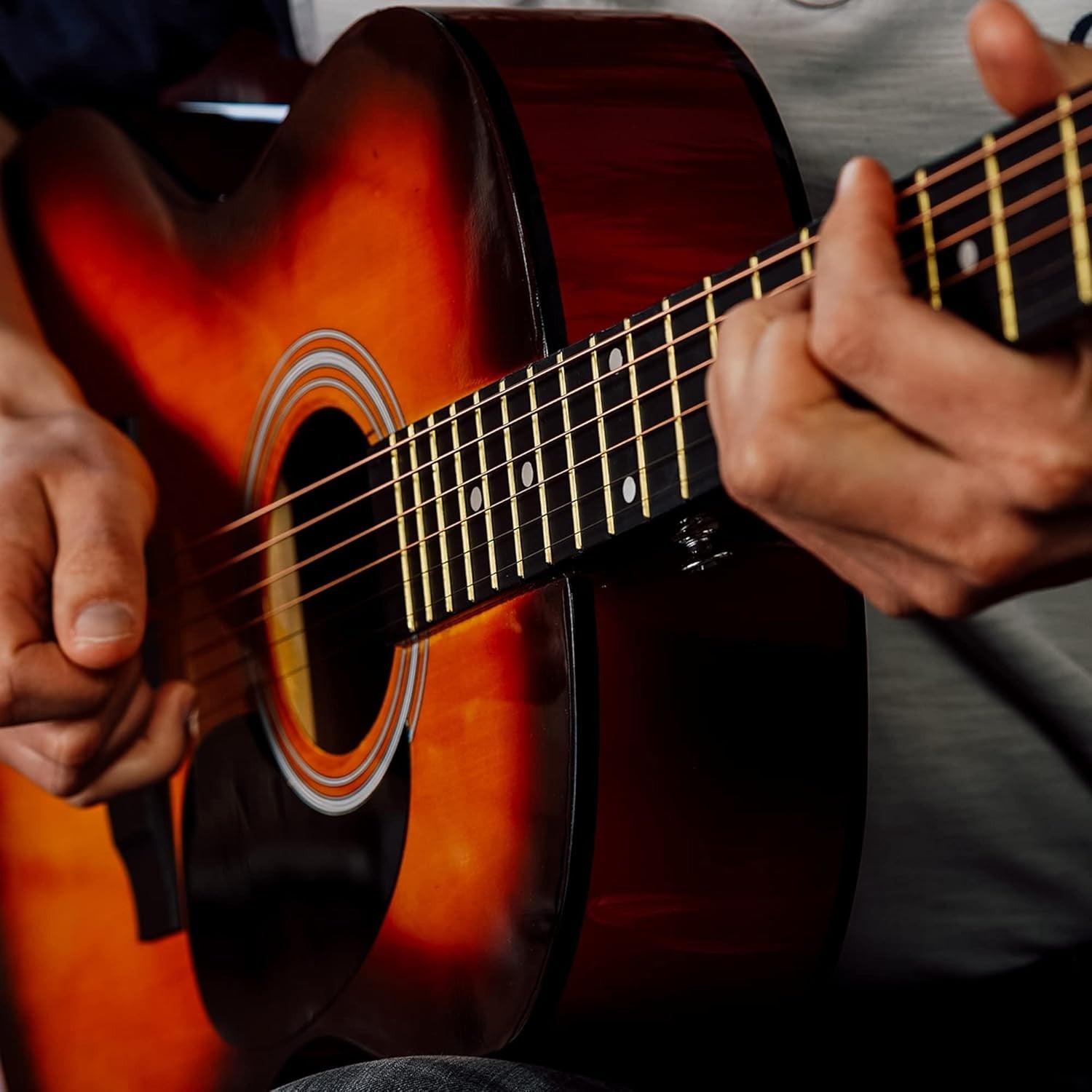 Full Size 4/4 Acoustic Guitar Starter Pack Steel String Sunburst