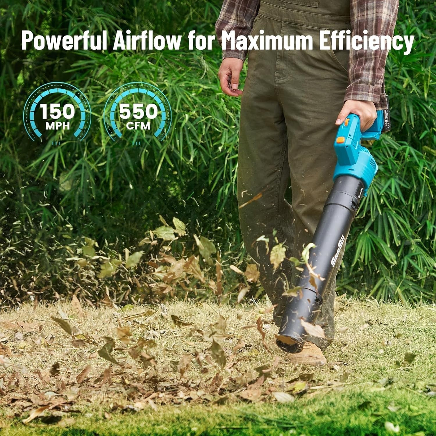 Cordless Leaf Blower 21V Dual Battery 5 Speed Lightweight Electric Garden Tool
