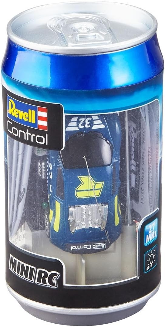 Mini RC Racing Car in Can – 27MHz Remote Control Toy with Cones, Blue 8cm