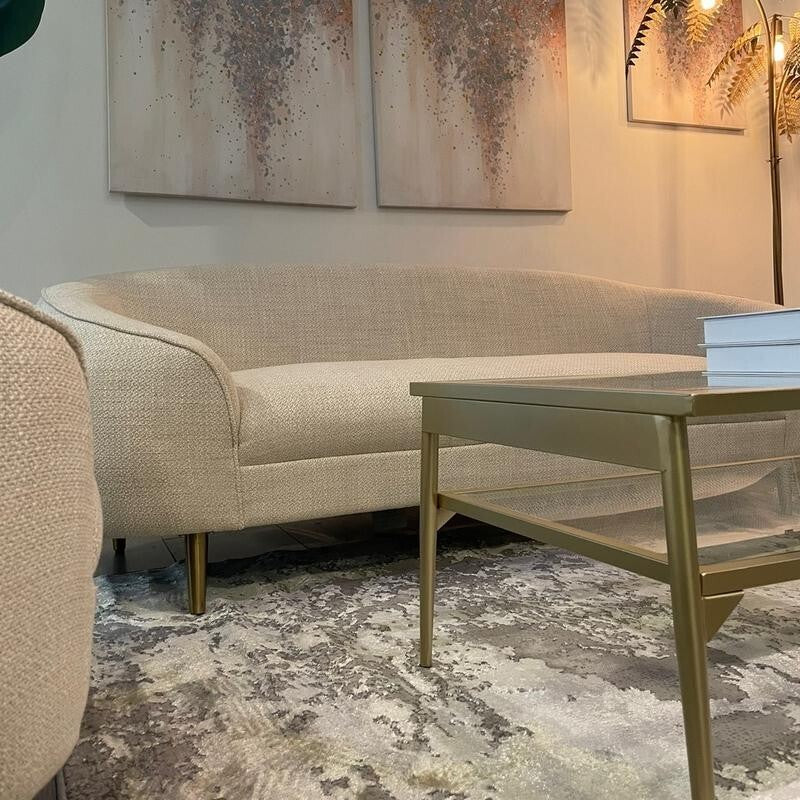3+2+1 Oatmeal Fabric Sofa Set Gold Legs Curved Armchairs Living Room