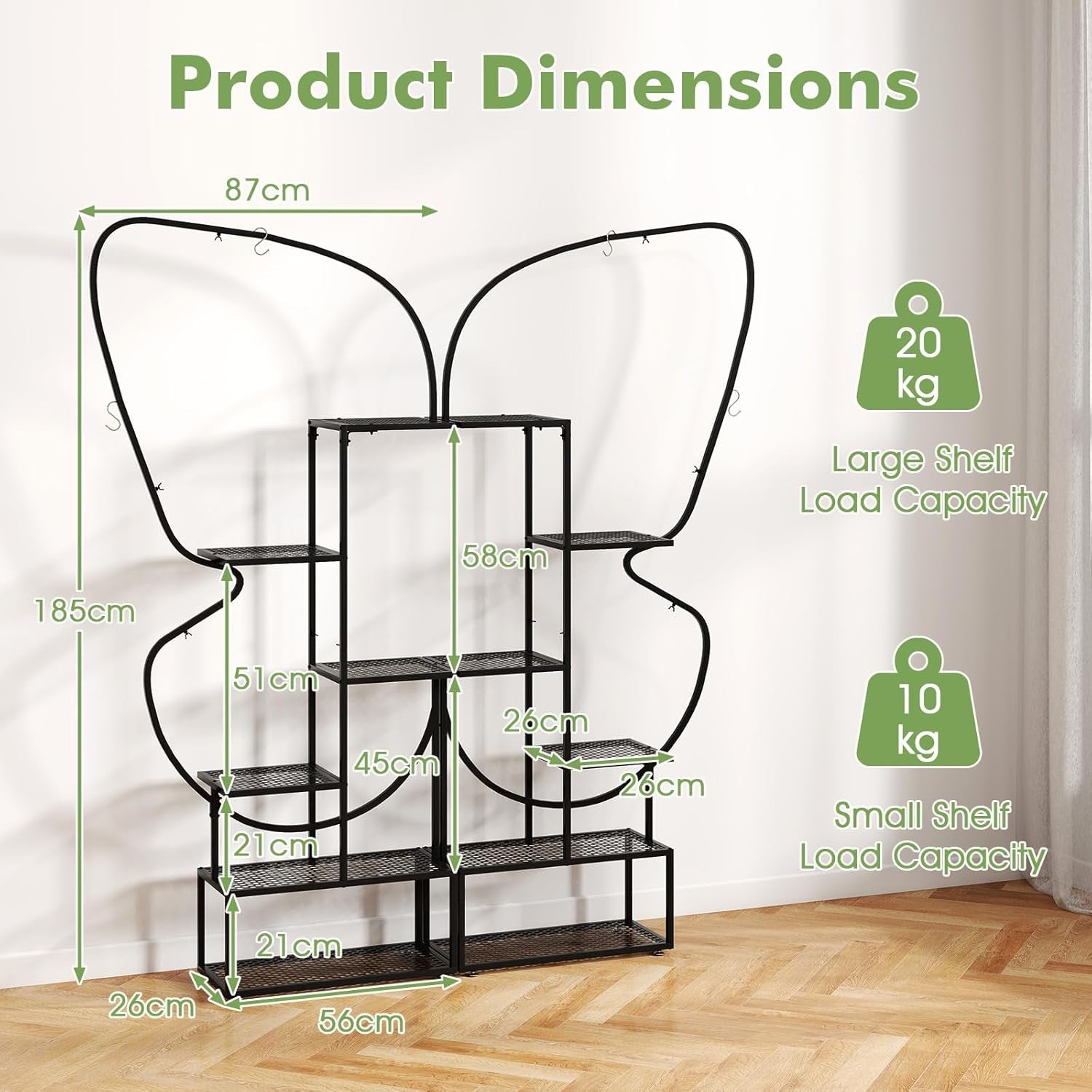 6 Tier Metal Plant Stand Butterfly Shape Indoor Outdoor Tall Flower Shelf Rack