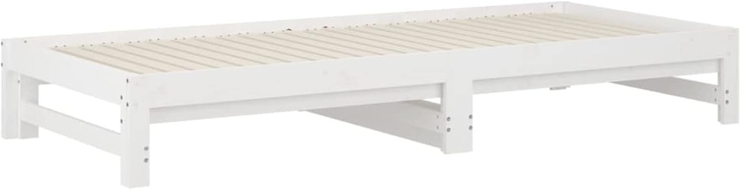 White Solid Pine Pull-Out Daybed 2x 90x200cm | Sofa Bed Guest Frame with Slats