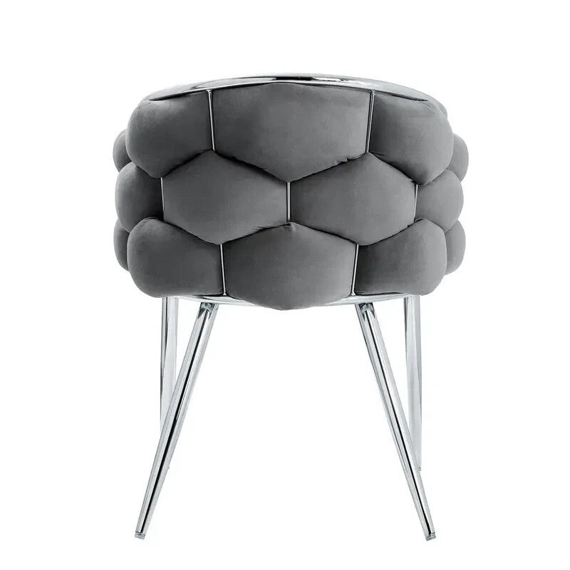 Grey Velvet Dining Chair Chrome Legs Modern Bubble Back Accent Seat