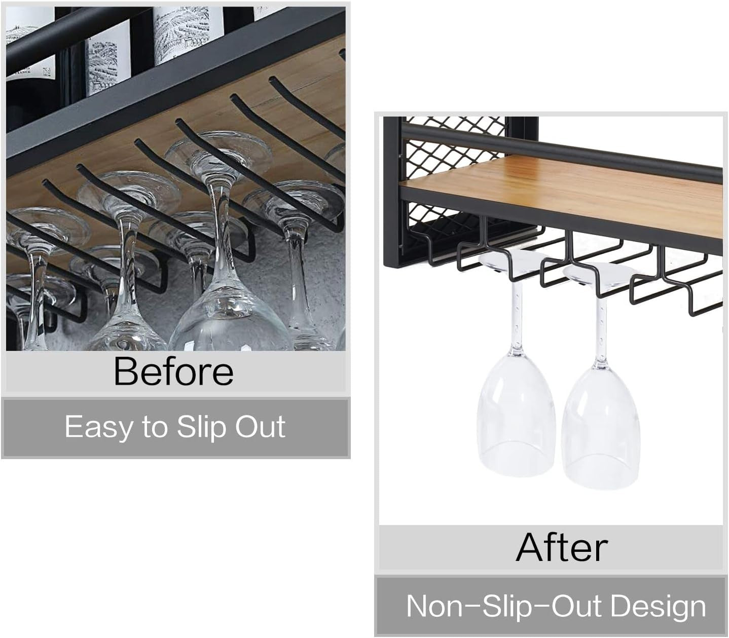 Wall Mounted Wine Rack 3 Tier Metal Shelf with Glass Holder Space Saving Storage