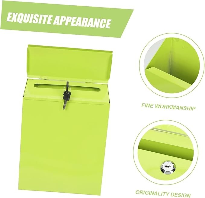 Wall Mounted Locking Mailbox Iron Secure Post Box Green Modern Slim Design