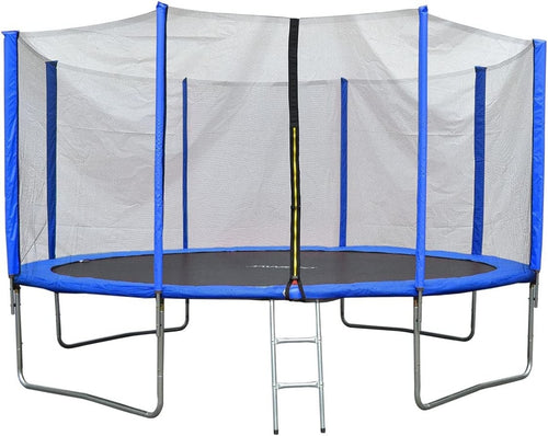10FT Outdoor Garden Trampoline Safety Net Ladder Padded Poles Blue
