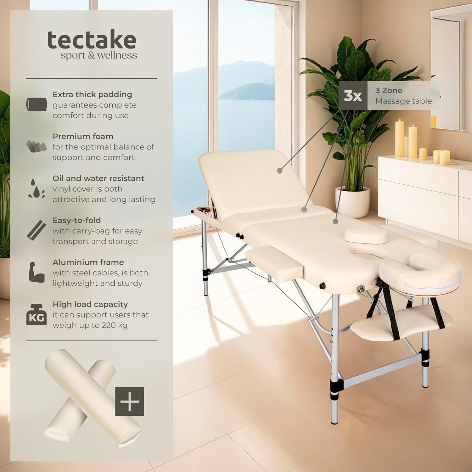 Portable Massage Table Foldable Height Adjustable Aluminium Bed + Bag Beige