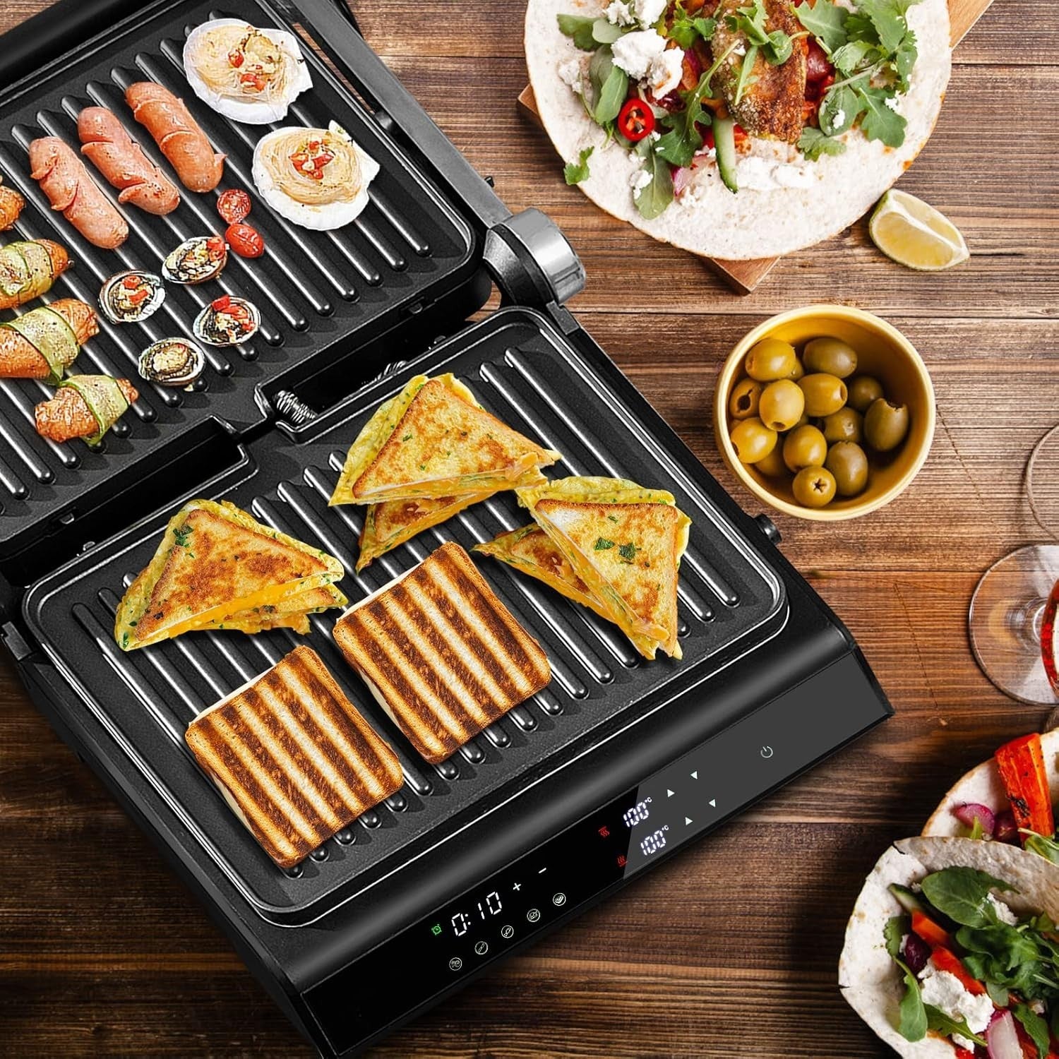 3-in-1 Panini Maker Sandwich Grill 1200W Adjustable Plates Timer 4H