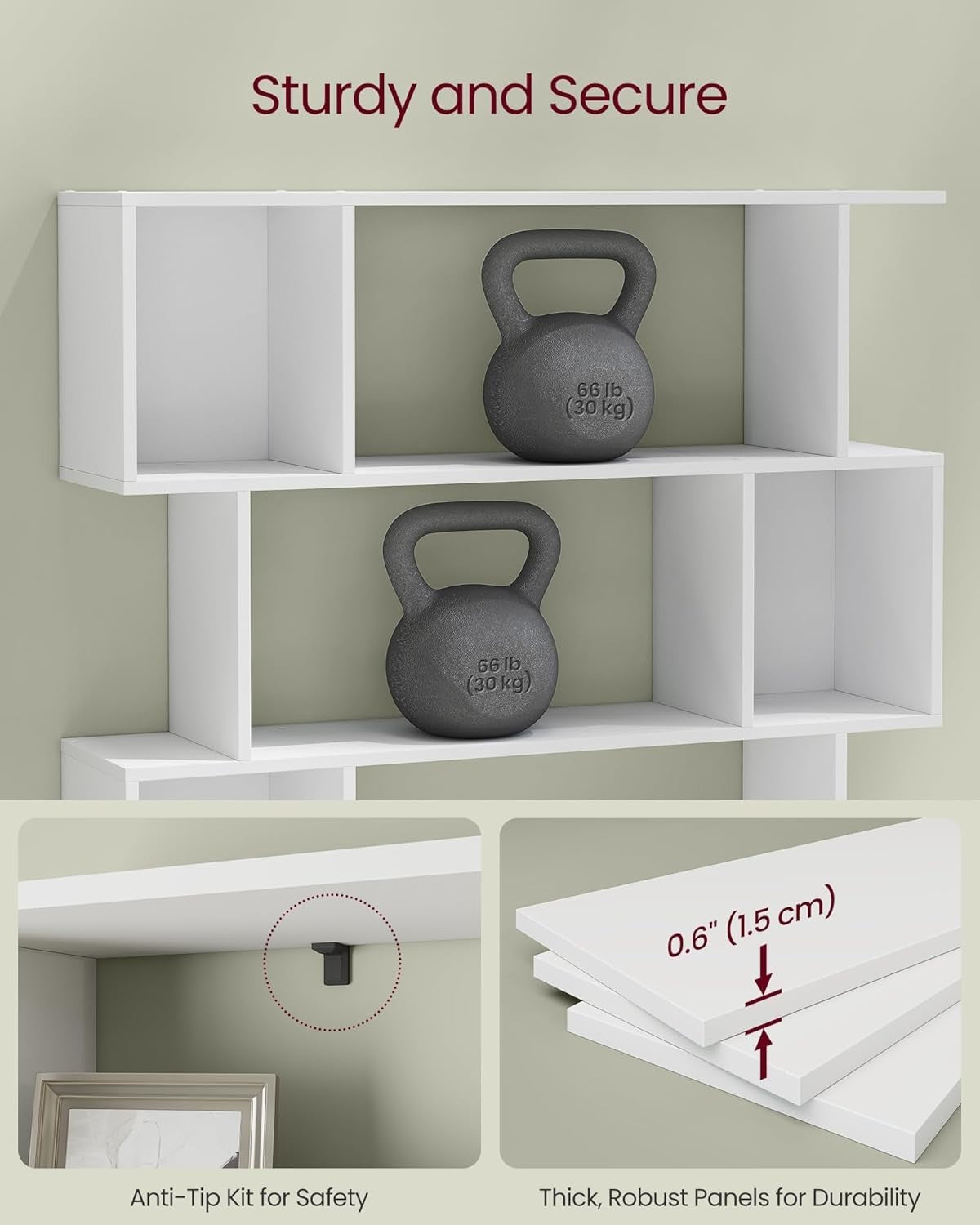 5 Tier S Shaped Bookcase  Matte White Bookshelf Storage Unit 90cm Wide