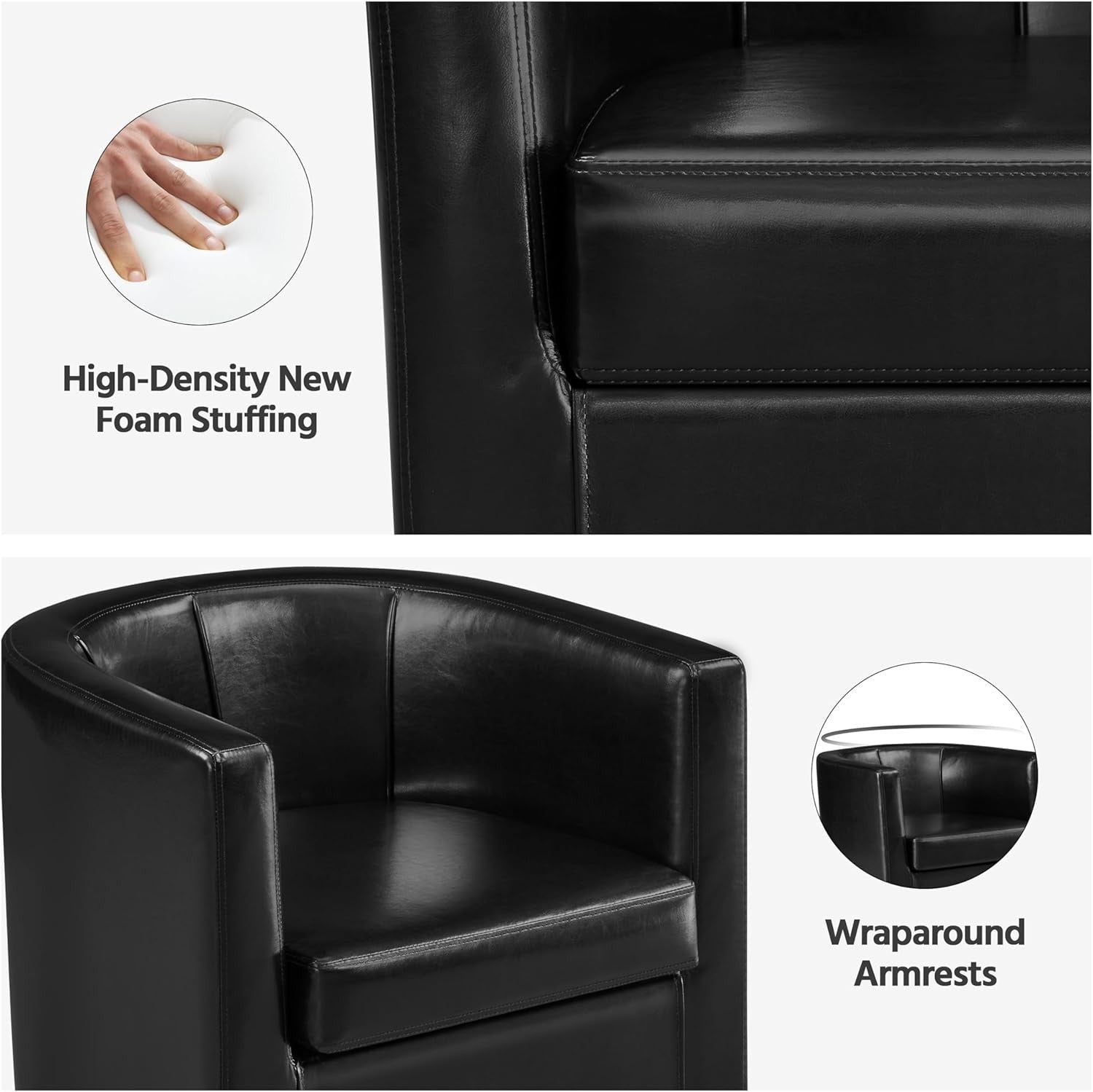 Black PU Leather Tub Chair Modern Accent Armchair